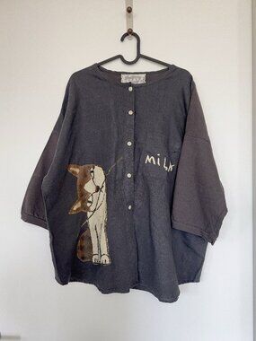 Oversized Cat Pattern Shirt, Button down, Made in Japan, NEW
